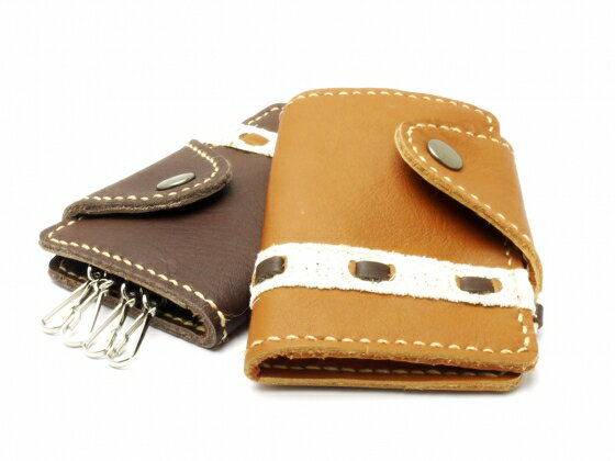 【完成品】レーシィシリーズ ソフトキーケース ブラウン/チョコ 10.8×7cm（折りたたみ時） 1ヶ【メール便選択可】 [レザークラフトぱれっと] レザークラフト完成品 キーケース