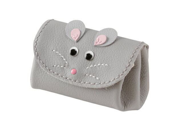 【ねずみシリーズ】ねずみの小物 ぷっくり小銭入れキット グレー 約6×10.5×4.5cm【メール便選択可】 [レザークラフトぱれっと] レザークラフト皮革キット 動物コインケース