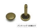 ■型番：PI1377-05■商品名：【大袋】両面カシメ 足特長 中（インポート）■販売価格：1155円（税込）　/　1050円（税抜）■メール便について：メール便（220円）対応商品です。■発送予定目安：4日以内（日祝日は除く）■色：アンティック■サイズ：φ9×15mm■内容：100ヶ■商品説明：対応の打ち具は（PI8100-00）、打ち台は（PI8056-00）です。協進エルのカシメ打ち中（E51008）、クラフト社のカシメ打ち中（C8272）、SEIWAのカシメ打ち大（S42204）でも留められます。（ヌメ革の場合は打ち棒の円状の跡がついてしまうこともあります）。国内メーカーのカシメよりも足がやや潰れにくいため、足が多く余っていると、打ち留める時にスライド（足が斜めになってしまうこと）しやすくなります。また対応打ち具（PI8100-00）は若干カシメに当たりが出てしまいます（カシメの足の部分がドーム側の中心に跡として出てしまうこと）。そのため、メーカー（IVAN）の対応打ち具（PI8100-00）よりも、国内メーカー（協進エル、クラフト社、SEIWA）のカシメ打ちのほうがおすすめです。■ショップコメント：重量計測のため、内容量は約100ヶ入りとなります。■取扱いメーカー：IVAN■【注意点】閲覧環境等によって画像の色合いが異なることもあります。◇在庫切れ等によって予定日内に発送できない場合はご連絡させていただきます。