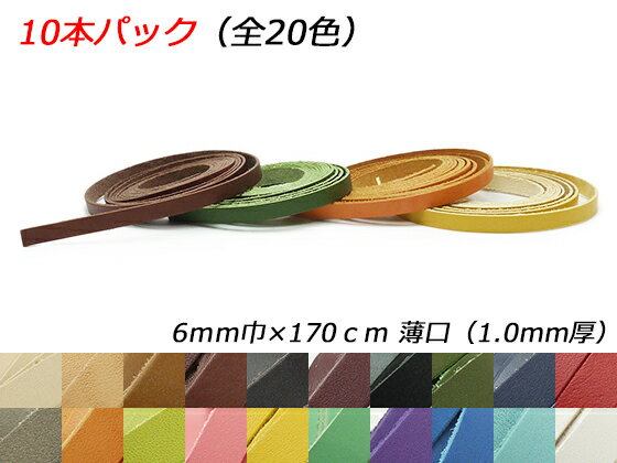 【10本パック】ドエリアレース 薄口 全20色 6mm巾×170cm 1.0mm厚 10本入【送料無料】 【メール便選択可】 [ぱれっと] レザークラフト革ひも レース ヌメ革レース