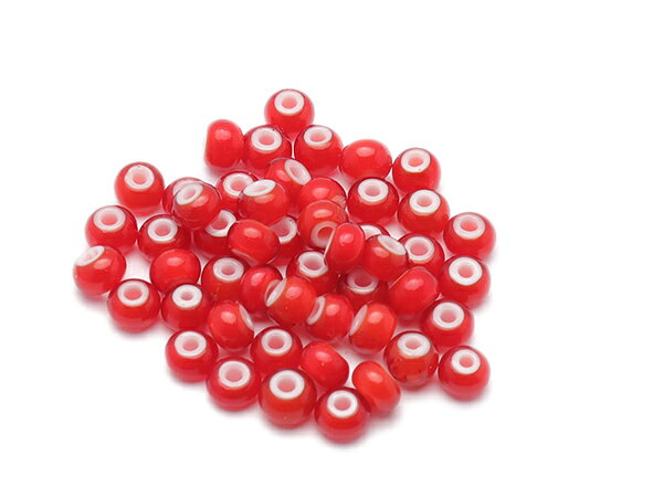 ホワイトハーツビーズ 小 レッド 外径5.0mm×長さ3.5mm 穴径1.2〜1.6mm 約50ヶ【メ...