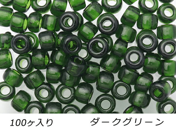 【大袋】ガラスビーズ ダークグリーン 外径7.5mm×長さ5.5mm 穴径3.2mm 約100ヶ【メール便選択可】 [ぱ..