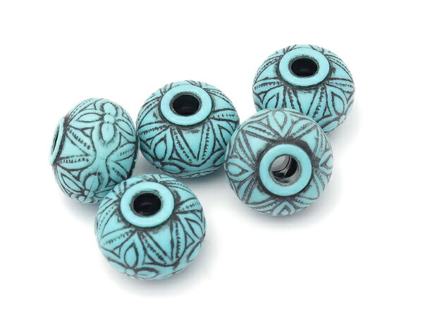 インディアンビーズ ターコイズ 外径15.5mm×長さ12mm 穴径4.0mm 5ヶ【メール便選択...