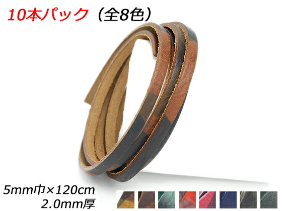 【10本パック】迷彩柄レース 全8色 5mm巾×120cm 2.0mm厚 10本入【メール便選択可】 [ぱれっと] レザー..