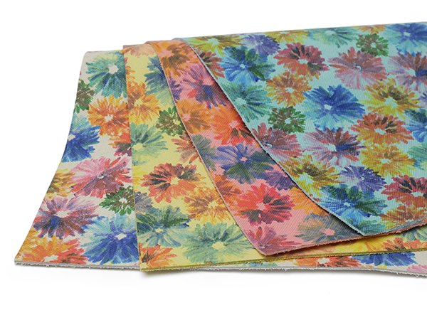 極彩花（プリント加工） 全4色 約250デシ 1.2mm前後 デシ単価132円（税込） 半裁【送料無料】 [レザークラフトぱれっと] [価格変動品] レザークラフト半裁 1枚革 牛クローム革