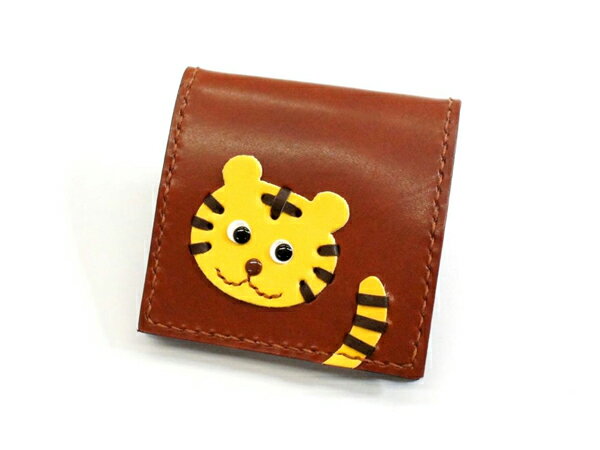 【とらシリーズ】とらの小物 ボックス小銭入れキット チョコ&イエロー 7.8×7.8×厚さ1.8cm【メール便選択可】 [レザークラフトぱれっと] レザークラフト皮革キット 動物コインケース