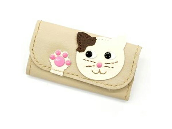 【ねこシリーズ】にゃんこの小物 キーケースキット ベージュ 5.5×10×厚さ1.5cm【メール便選択可】 [レ..