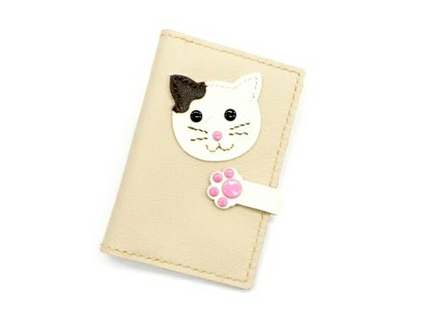 【ねこシリーズ】にゃんこの小物 カードケースキット ベージュ 7.8×11.2cm【メール便選択可】 [レザー..
