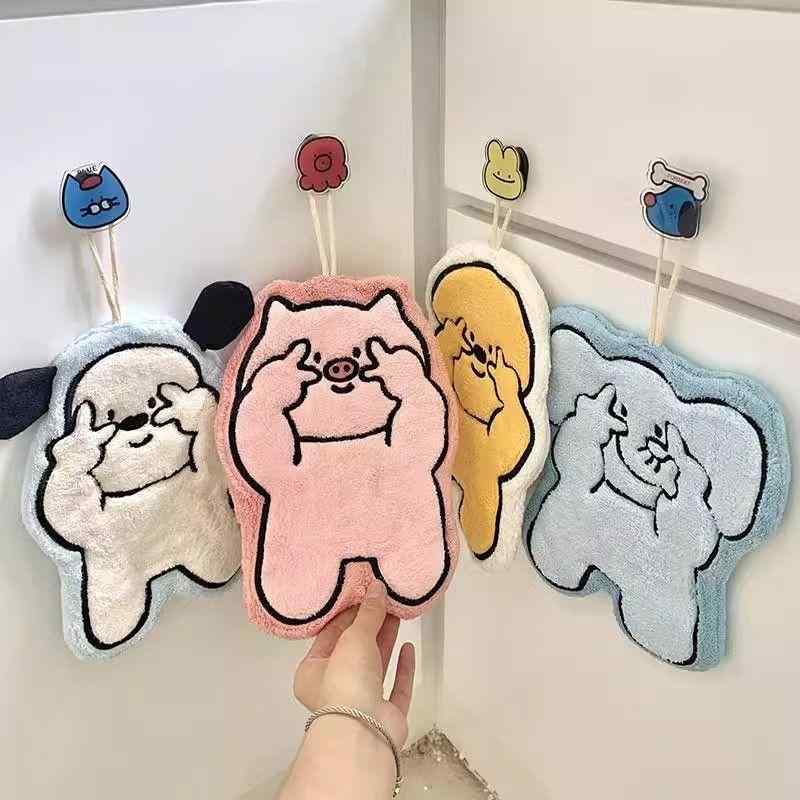 子供用 キッチンタオル かわいい 犬柄 カートゥーン 加厚 珊瑚絨 吸水速乾 吊り下げ ハンドタオル 家庭..