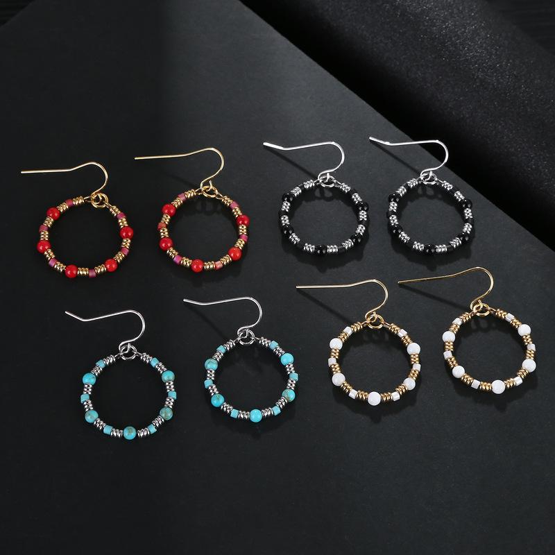 Beads - イヤリング レディース 丸型 ストーン 付き 風 米粒 ビーズ ステンレス 素材 軽量 シンプル 日常使い アクセサリー