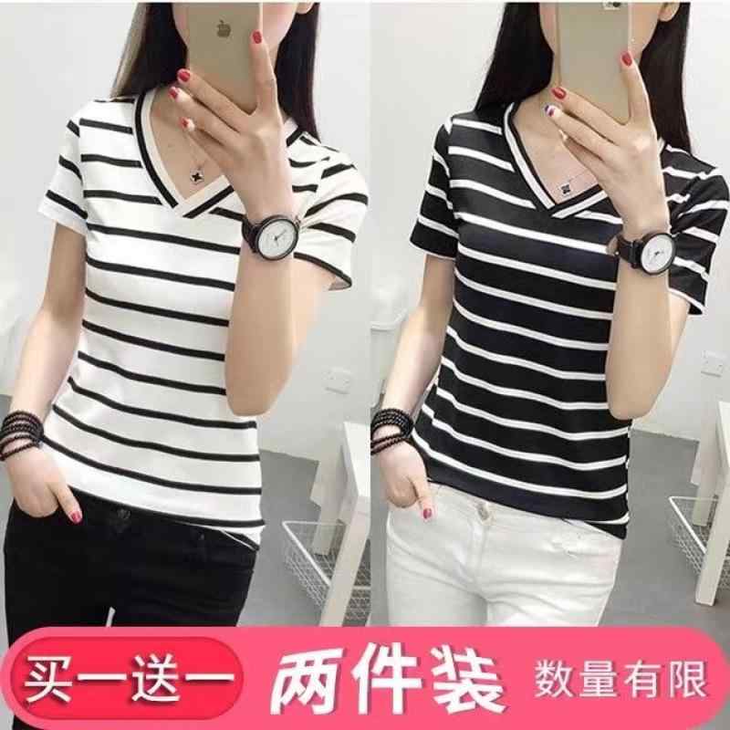 Rakuten - 春服 レディース Tシャツ 夏用 短袖 ストライプ柄 クルーネック ルーズフィット 韓国風 カジュアル トップス 普段使い 百搭 インナー