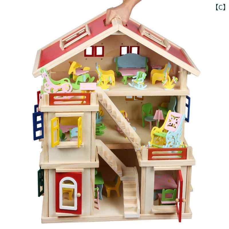 木製 人形の家 DIY 組み立て キット 女の子用 おままごと 玩具 プリンセス城 別荘 セット 教育玩具 室内遊び 自然素材 創造力 育成 遊び心 詰まった 楽しい 室内 アクティビティ