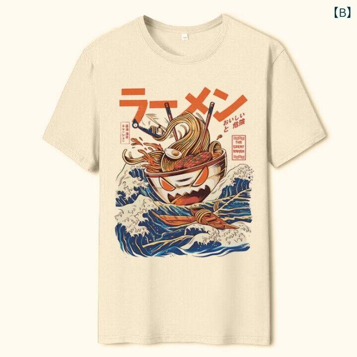 Tシャツ メンズ レディース ゴシック風 ラーメン ブロッコリ プリント カジュアル トップス ユニセックス グラフィック