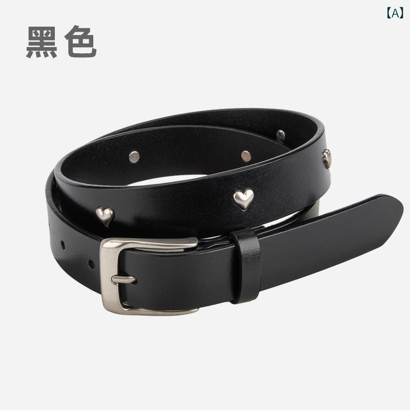 レディース ベルト 革 牛革 レザー ハートモチーフ ピンバックル レトロ ヴィンテ...
