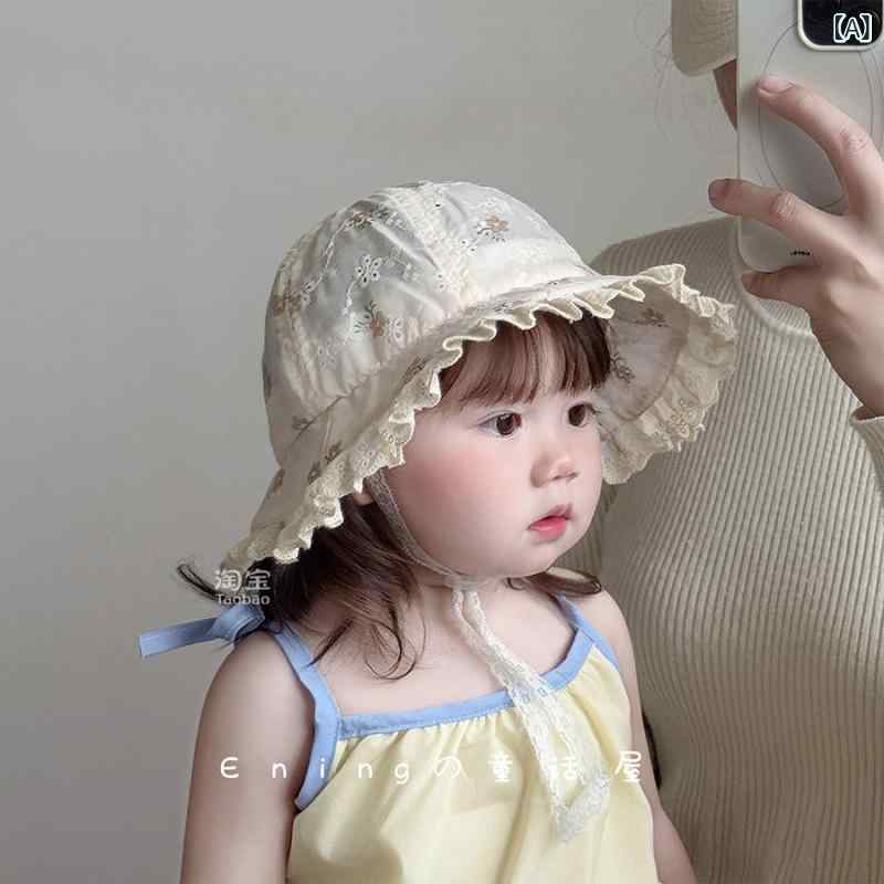 日よけ 帽子 キッズ 生後 1ヶ月の プリンセス ベビー フィッシャーマン ハット 春秋 夏の 女の子 日よけ 帽子 レース 通気性の 薄手 日焼け防止