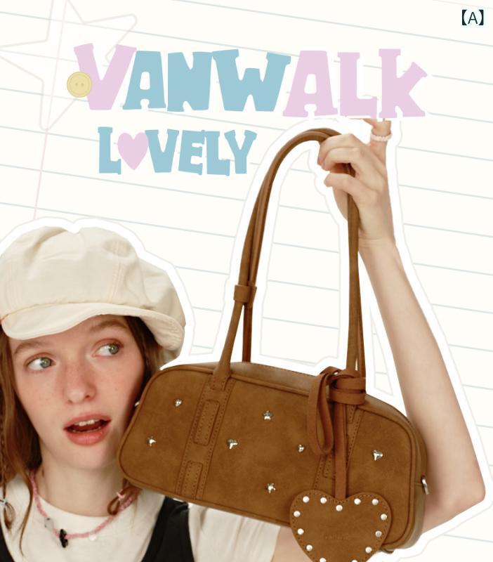 トートバッグ レディース VANWALK ハンドブックシリーズ スタッズ ショルダー ボストン ピロー バッグ 女の子 通勤 ハンドバッグ