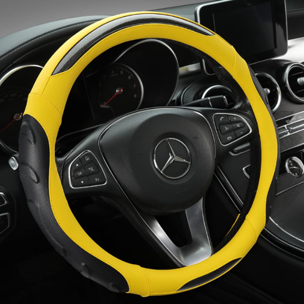 カーボンファイバー 車用ハンドルカバー、ステアリングホイールカバー、ハンドルカバー、ラウンドステ..