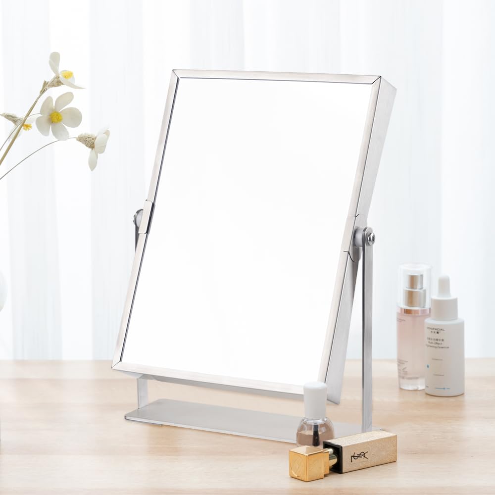 Lサイズ両面鏡 等倍/5倍拡大 四角 長方形 化粧鏡 女優鏡 卓上ミラー スタンドミラー メイクアップ お手..