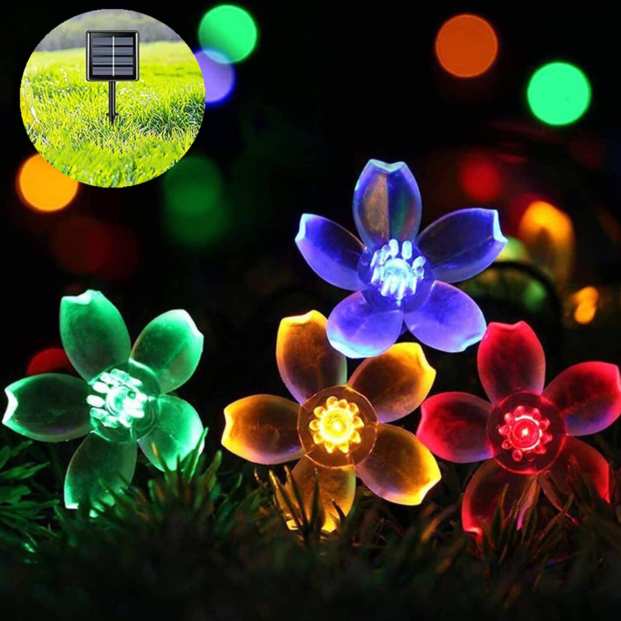 ソーラー LED イルミネーション ソーラーライト 50LED 7M 屋外 庭 ライト 桜の花 IP65防水 8モード 夜間自動点灯 クリスマス/ハロウィン/パーティー/バレンタインデー/新年/祝日/結婚式/誕生日/学園祭屋外/室外/室内/庭対応（2セット）