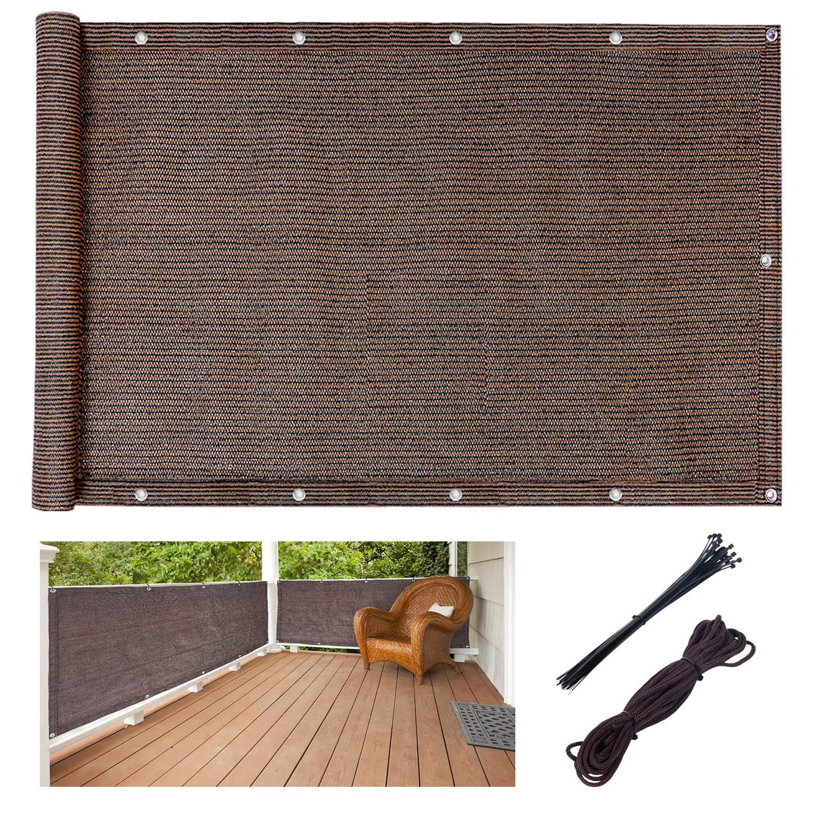 ベランダ 目隠し シェード 600x90cm 高密度ポリエチレン 風通し良い uvカット プライバシー保護 バルコニーシェード マンション フェンス 家 庭 モカ色