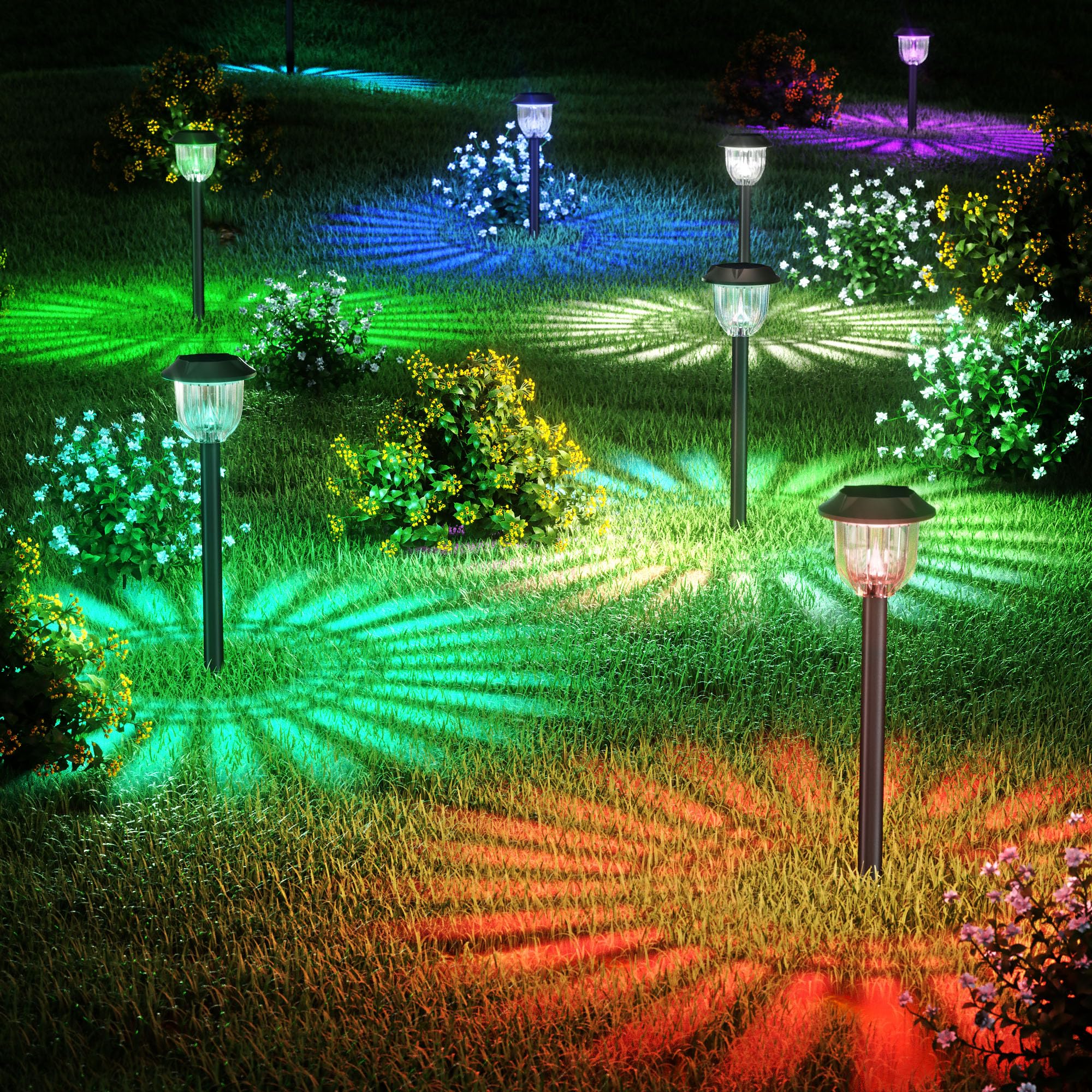 Rakuten - ソーラーライト ガーデンライト 屋外 防水 ソーラー ライト IP65 LED 自動点灯/消灯 イルミネーション 2個セット 芝生/歩道/庭/花壇に適用 8個セット カラー