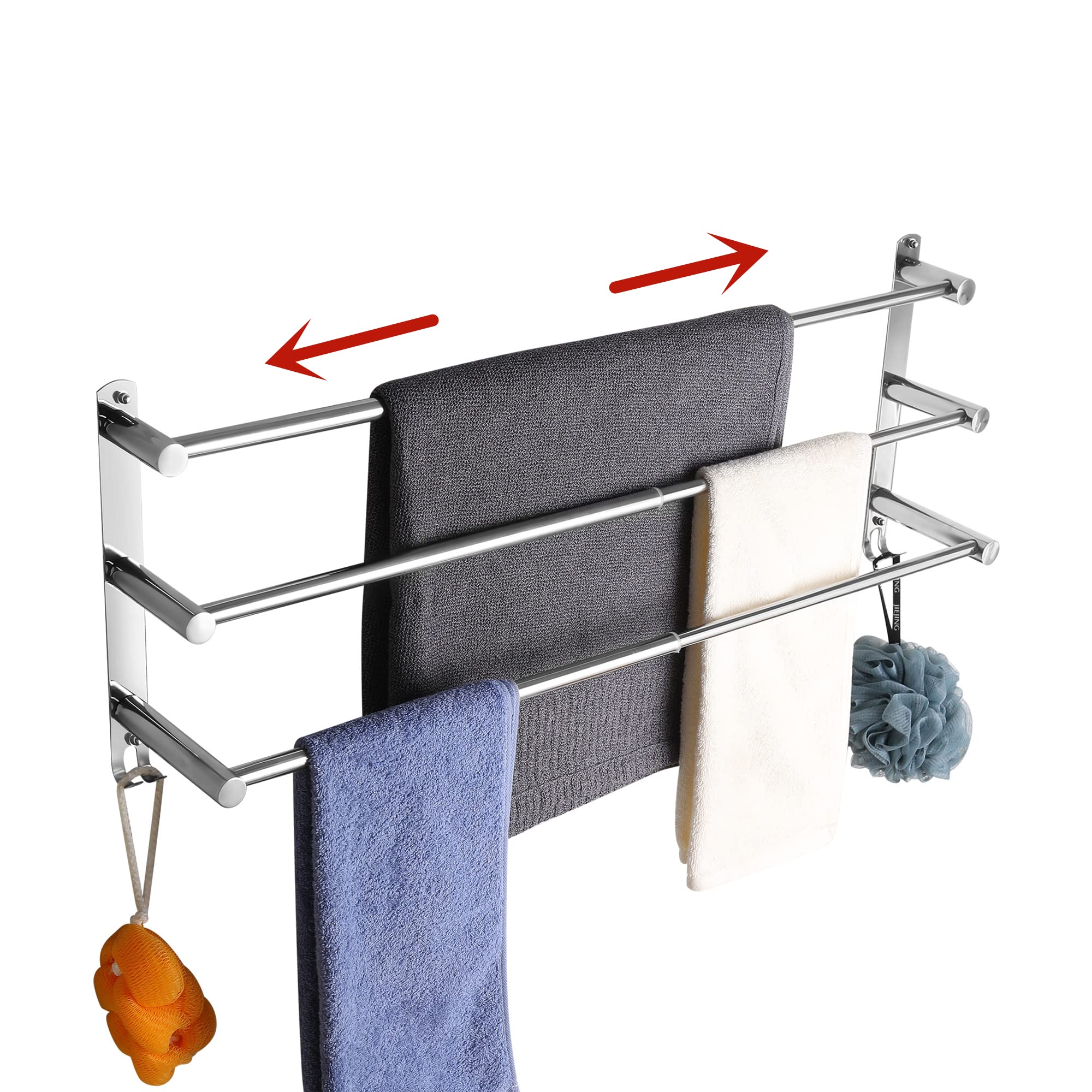 伸縮可能タオル掛け 洗面所ステンレス タオルラック 粘着 タオルハンガー キッチン バスルームタオルか..