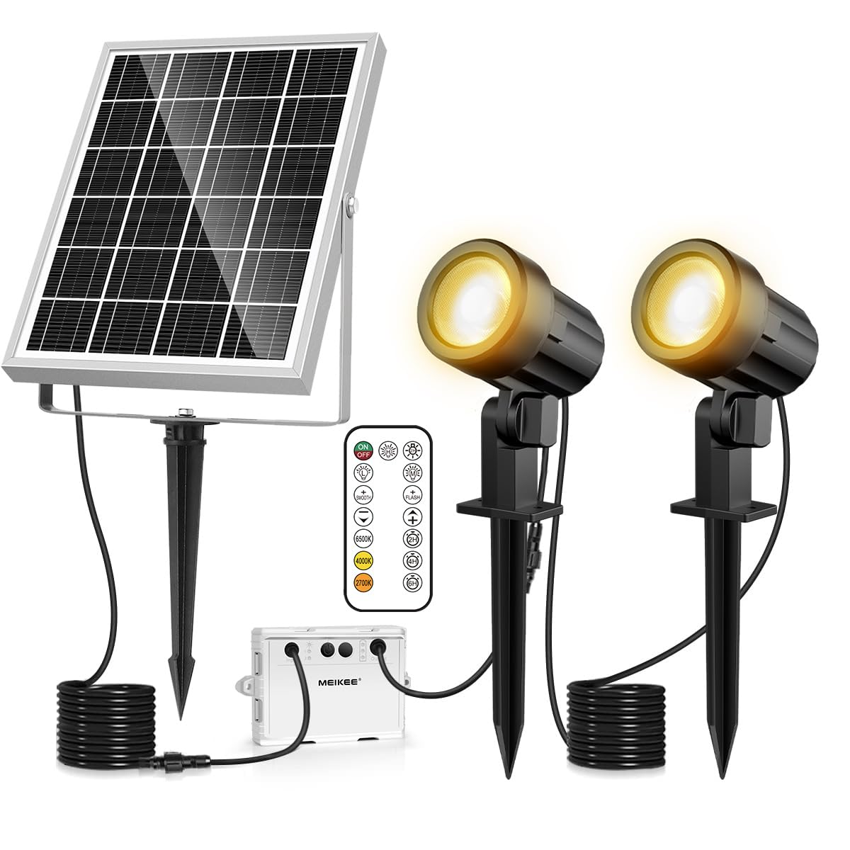Rakuten - ソーラー ガーデンライト スポットライト電球色 昼白色 昼光色 led 屋外 分離式 光センサー 自動点灯/消灯 IP66防水3000K 4000k 6500k 400LM 庭園照明 防犯対策 景色照明 アウトドア 玄関先 庭 車道 芝生 防水 防犯