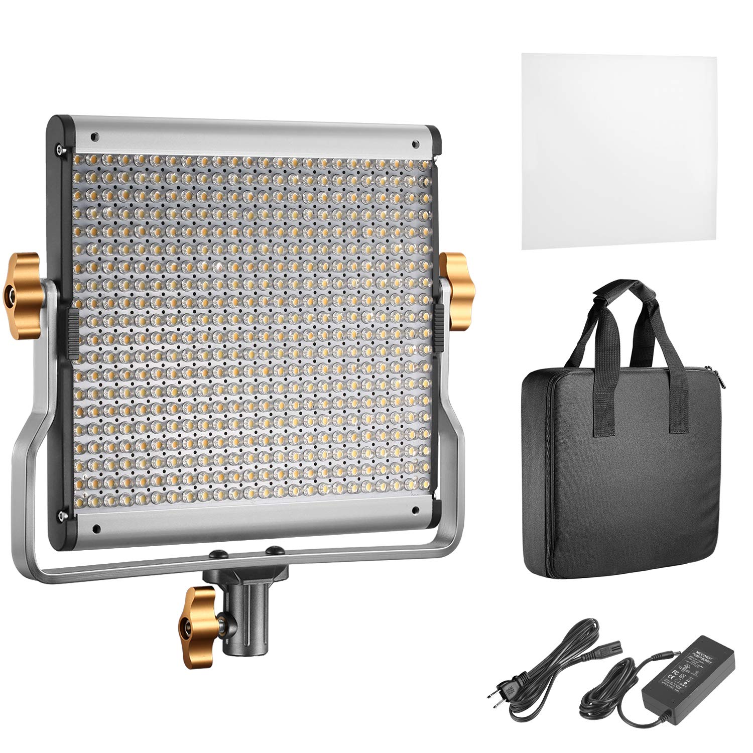 スタジオ撮影用ライト 調光可能な二色480LEDビデオライト 高輝度LEDパネル 色温度3200K-5600K 480個LEDビーズ ホワイトディフューザーと収納ケース付き 正放送、人物や商品撮影に対応