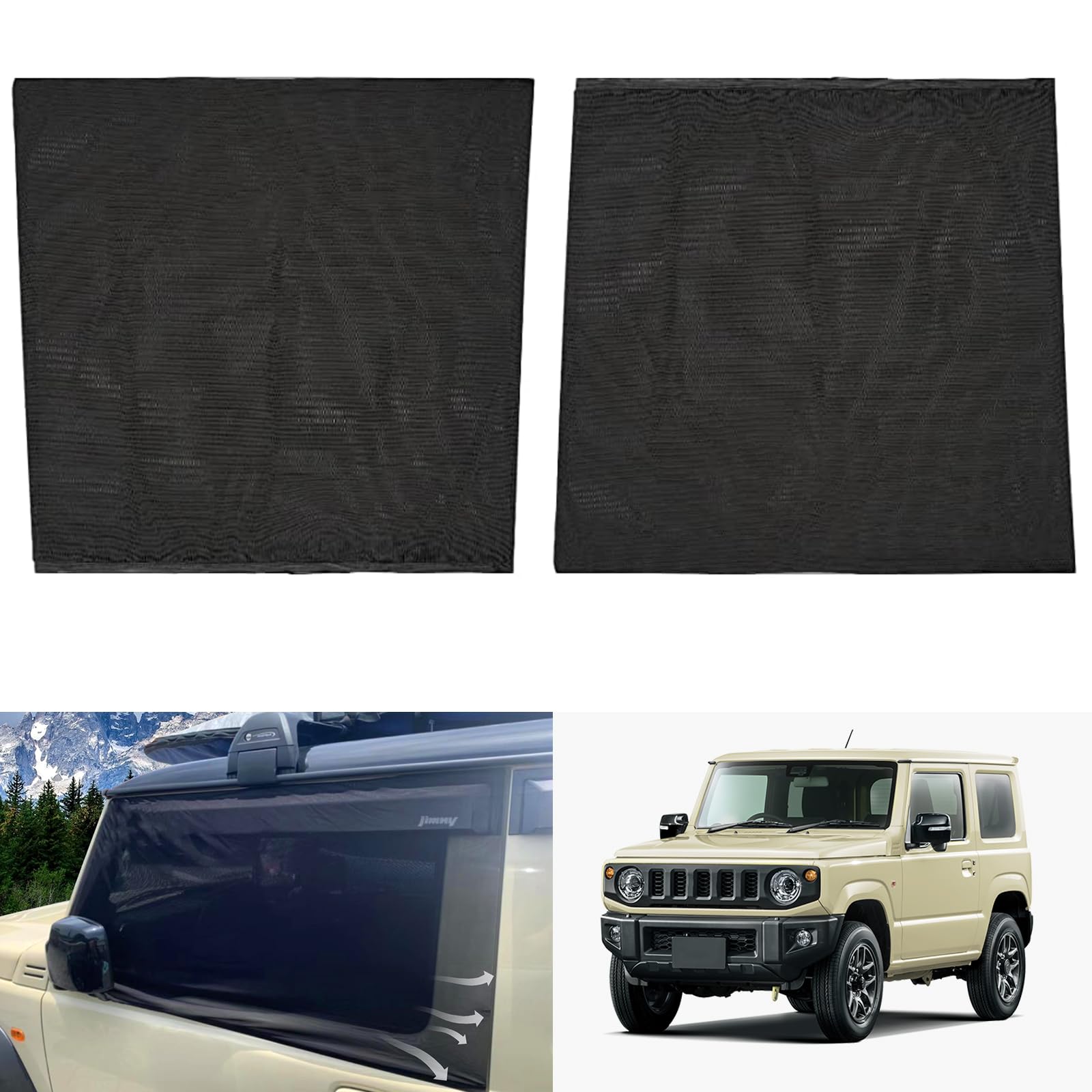 ジムニー 網戸 jb64 網戸 ジムニーシエラ 網戸 メッシュシェード JB64W JB74W ジムニー防虫ネット 車中泊 網戸 ジムニー 車中泊 前部座席ウ インドウネット メッシュ カーシェード カーテン 夏 虫よけネット 車中泊 網戸 休憩 仮眠 換気 アクセサリー 左右セット（2セット）