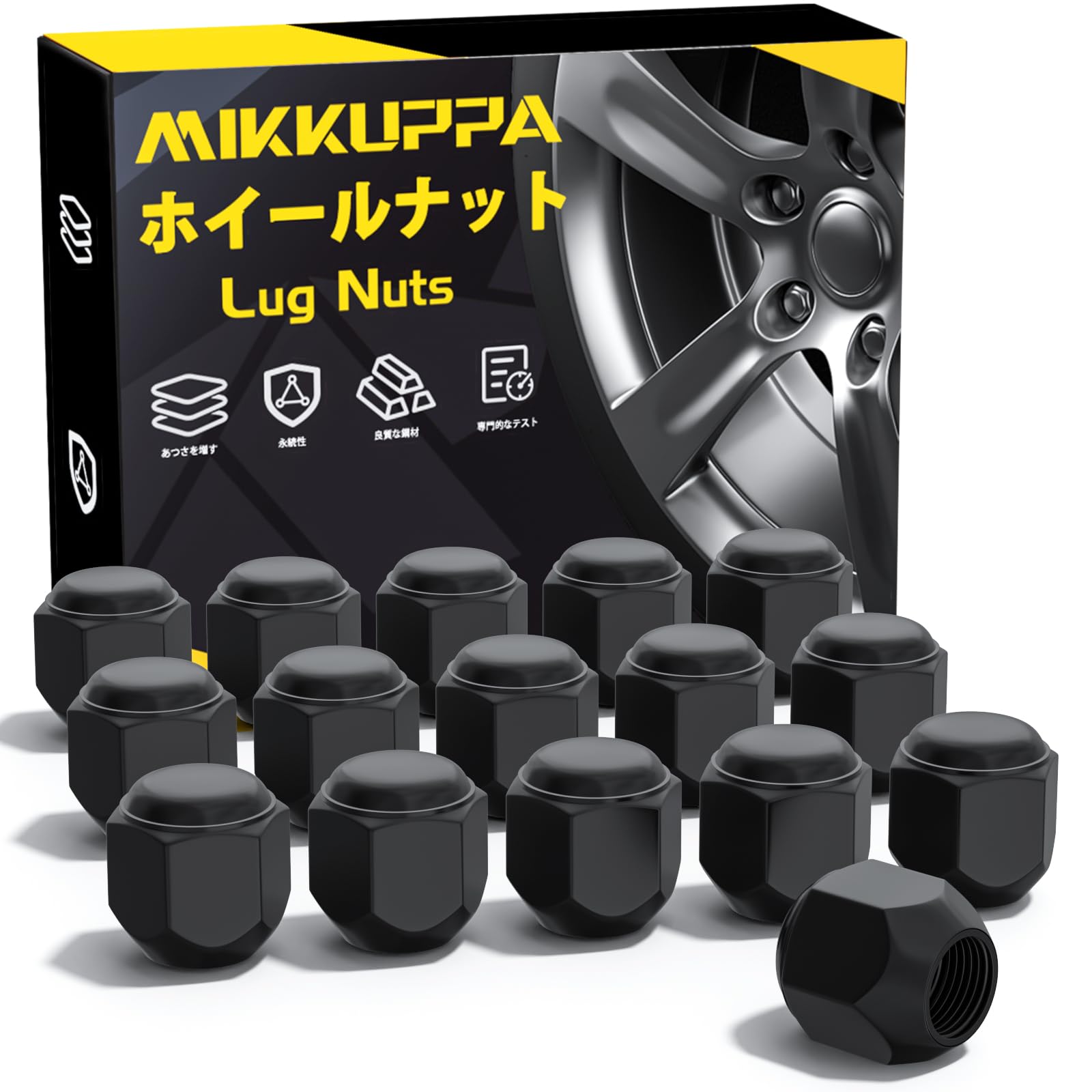 Rakuten - ホイールナット M12×P1.5 ダイハツトヨミツビシ用 テーパ一座 ナット ブラック 21HEX 長さ22 mm 16個ナット ラグナット