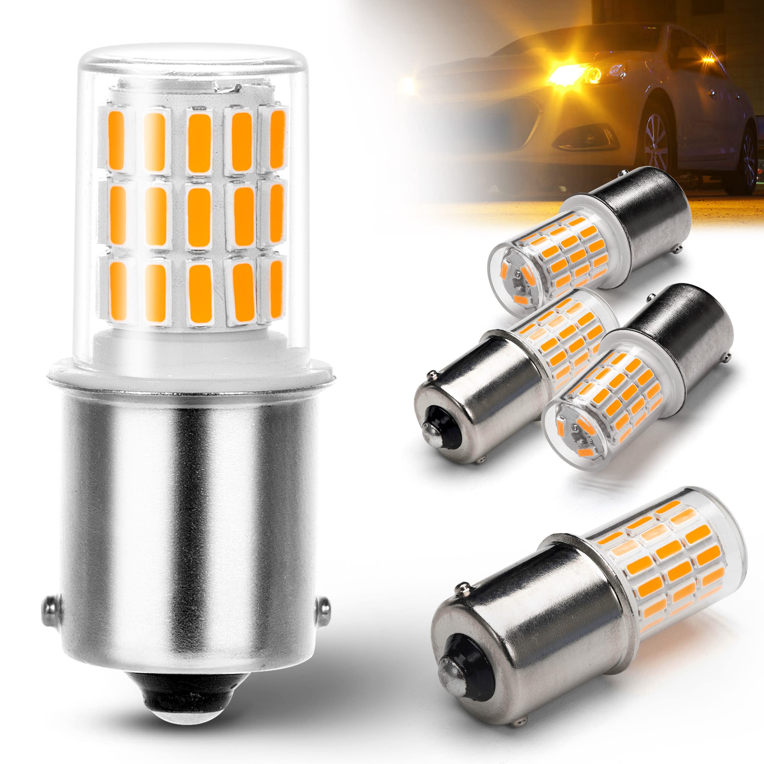 乐天商城 - s25 led シングル ウインカー アンバー ピン角180度 12V-24V 1156 BA15S G18 P21W LED 車 バイク トラック 4014SMD アンバー ウィンカー 4個入り アンバー