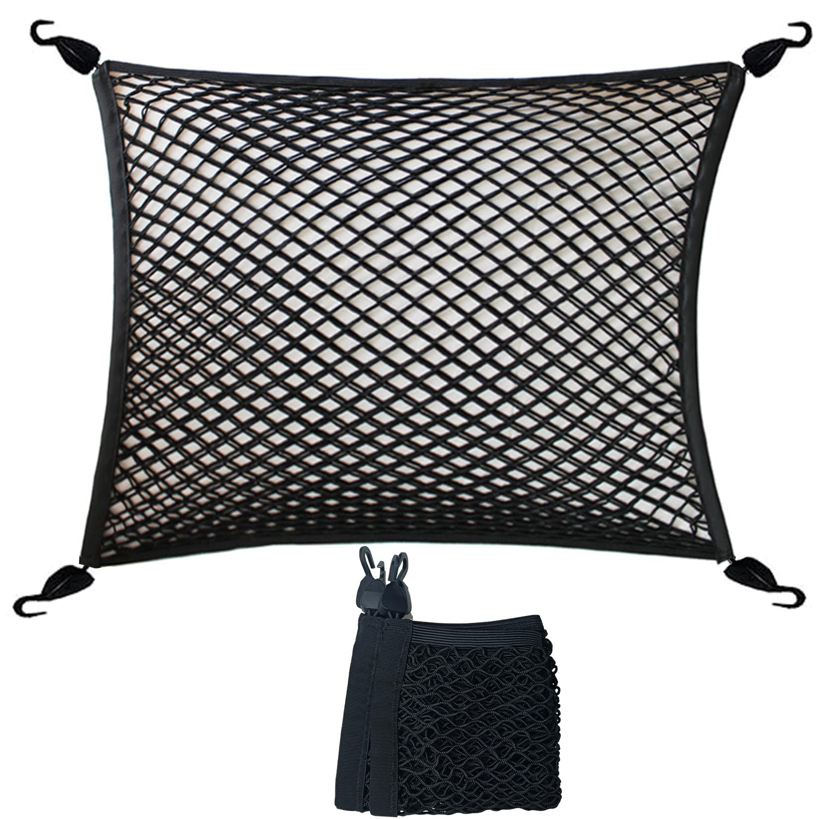 Car Storage, Holder - 車用2層式ラゲージネット 全体ゴム製 2重式 ラゲッジ カーゴ トランク収納 60cmx80cm 収納スペース確保 荷崩れ 落下防止 日本語説明書