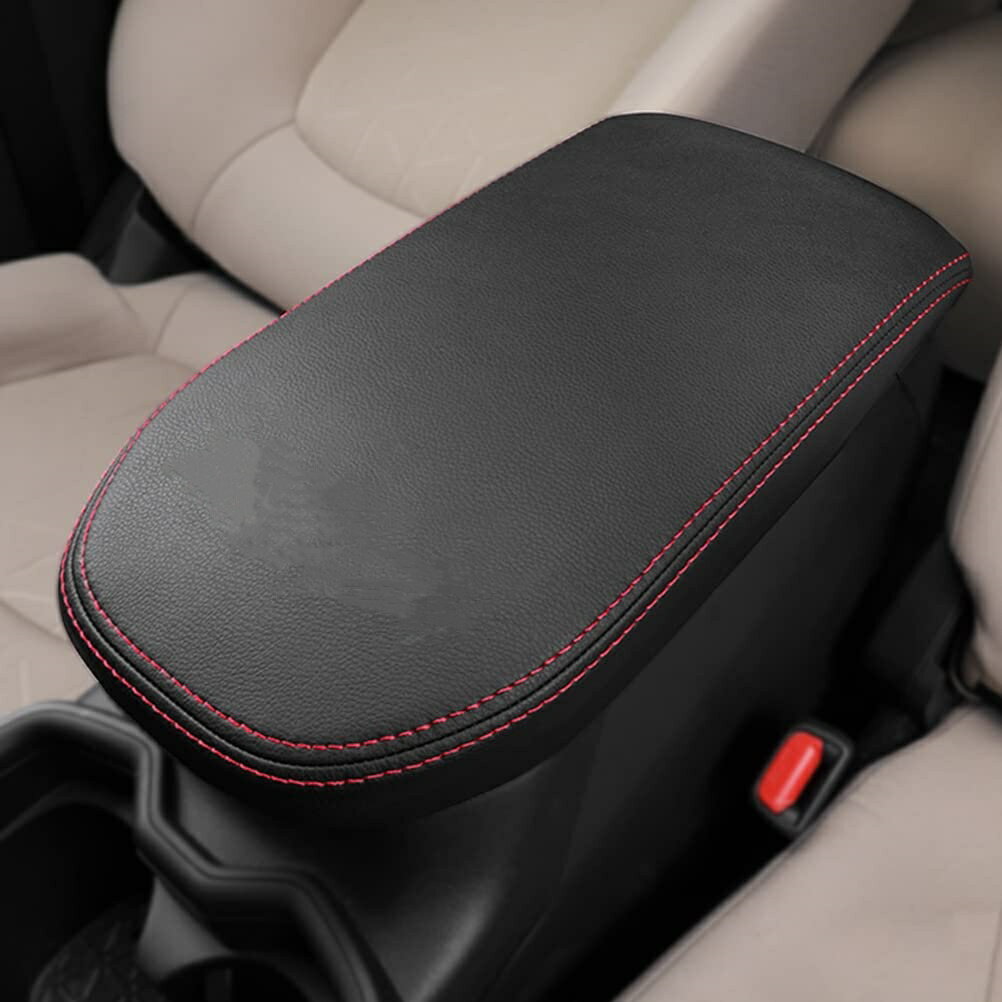 トヨタ RAV4 50系 専用 アームレストカバー レザー カバー RAV4 コンソールボックスカバー アームレストボックス アクセサリー NEW RAV4 カスタム 内装 パーツ ドレスアップ 傷 汚れ防止 2019年〜50系 5代目 対応 ブラック 赤い糸