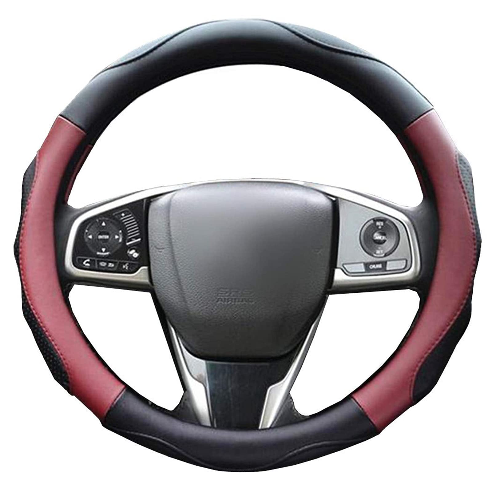 Rakuten - ハンドルカバー 軽自動車用 sサイズ ステアリングカバー 3Dグリップ滑り止め 手触りよし アクセサリー 普通車 レザー ワインレッド