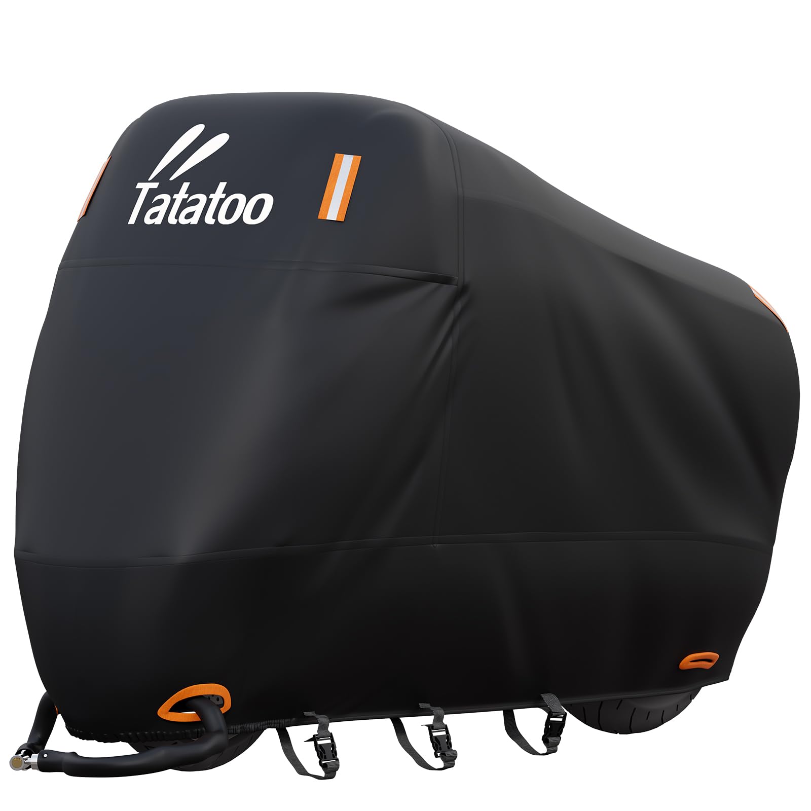バイクカバー 厚手 全天候型 立体裁断 二重縫製 破れにくい 防水 紫外線/風飛び/盗難防止 バックル前中後/ロック穴前後付き 裾を絞るゴム 収納バッグ付き ブラック 汎用型 125cc/250cc 中型バイク対応