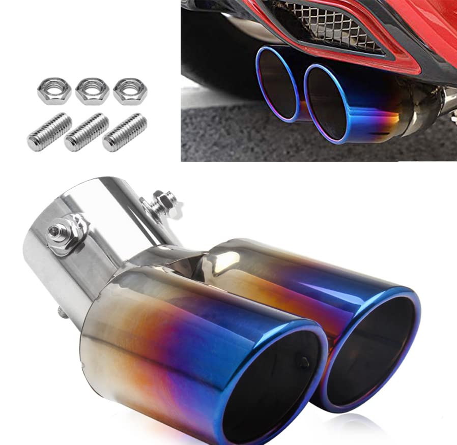 マフラーカッター 2本出し 下向き ステンレス製 取り付け直径 30mm〜60mm デュアル 軽自動車 汎用 跳ね上げ 大口径 エアロパーツ ドレスアップ チタン カラー