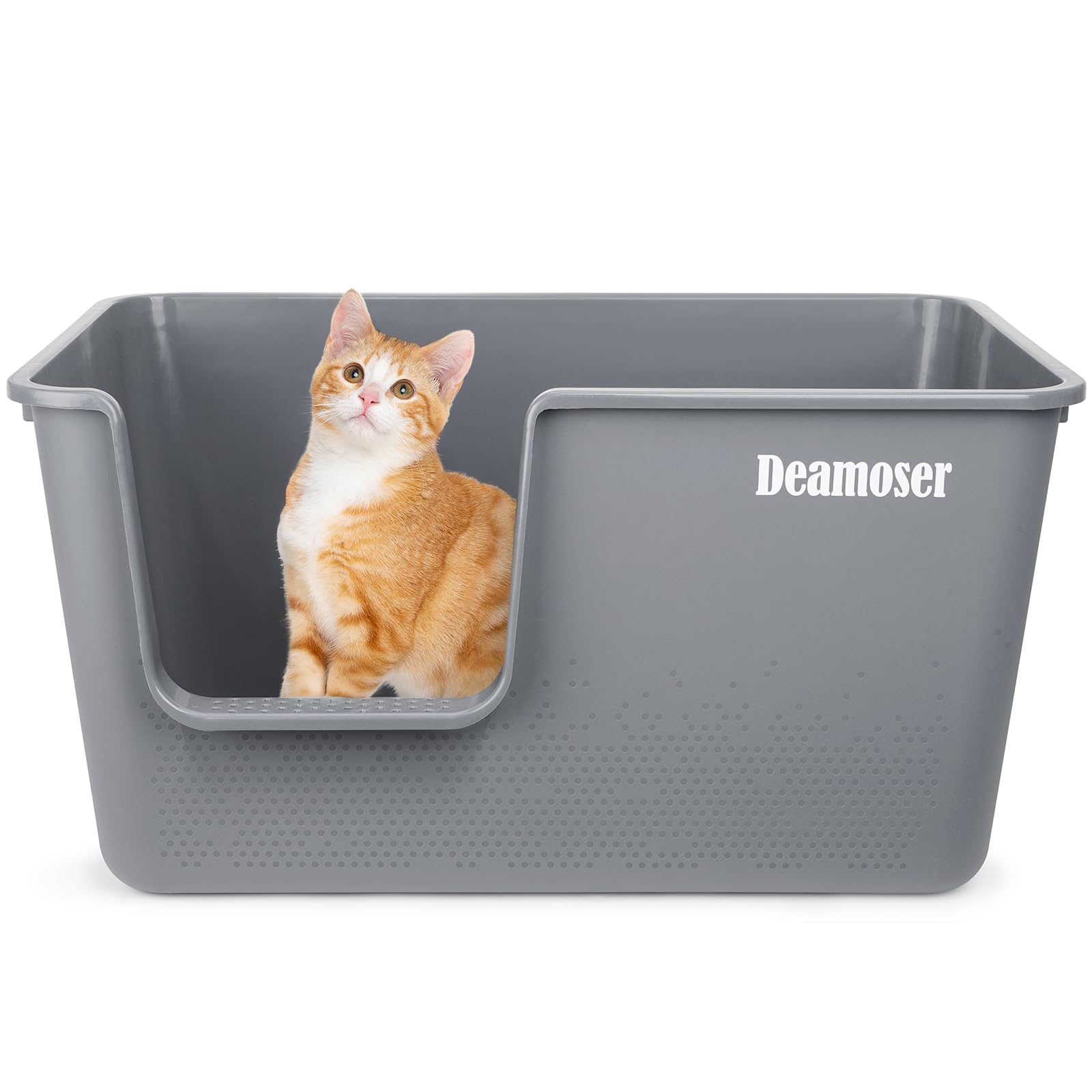 Trainer Toliet Container - 超大型猫用トイレ 猫 トイレ オープンタイプ 大きい猫 多猫 猫用トイレ本体 簡単掃除 清潔 ねこ トイレ 大きい 飛散防止 一体成形 幅62×奥38×高32.5cm（グレー）