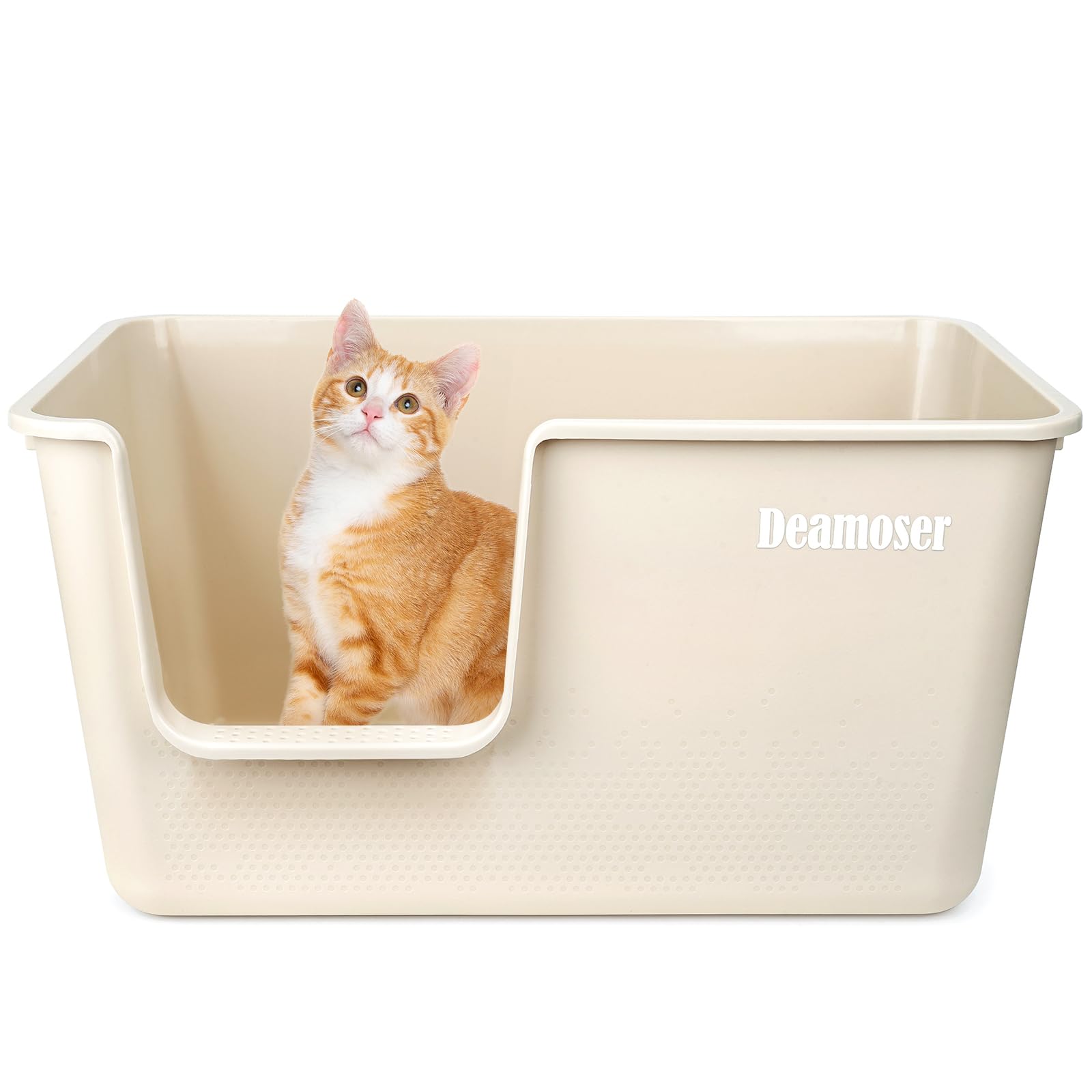 Rakuten - 超大型猫用トイレ 猫 トイレ オープンタイプ 大きい猫 多猫 猫用トイレ本体 簡単掃除 清潔 ねこ トイレ 大きい 飛散防止 一体成形 幅61.5×奥39×高32cm（ベージュ）