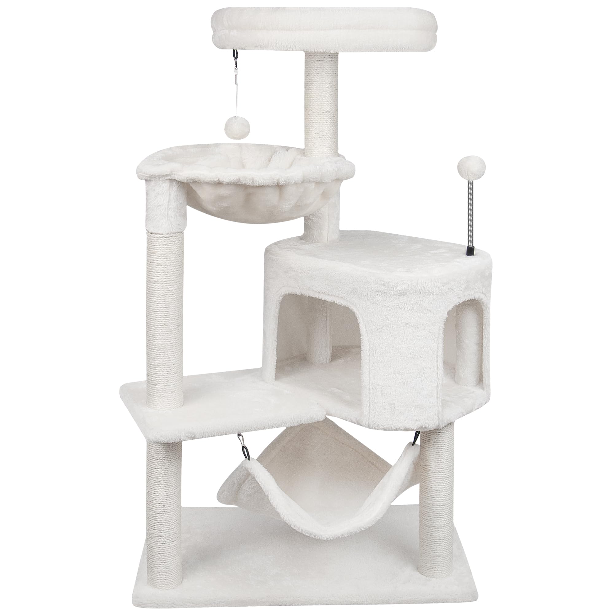 キャットタワー 猫タワー 据え置き ハンモック 隠れ家 猫ハウス 省スペース 爪とぎ 全麻縄巻き 100CM高さ おもちゃつき (ベージュ)