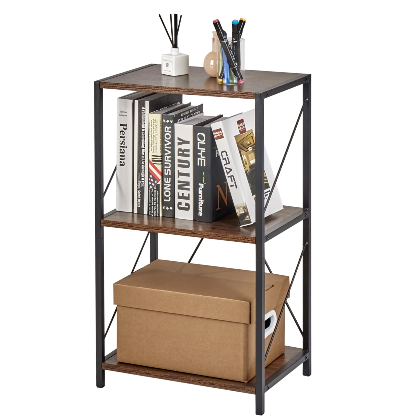 オープンシェルフ 収納ラック 本棚 ラック 棚 おしゃれ 移動便利 ナイトテーブル ソファ 寝室 三段 木製 スリム サイドテーブル ベッドサイドテーブル42×29×72cm