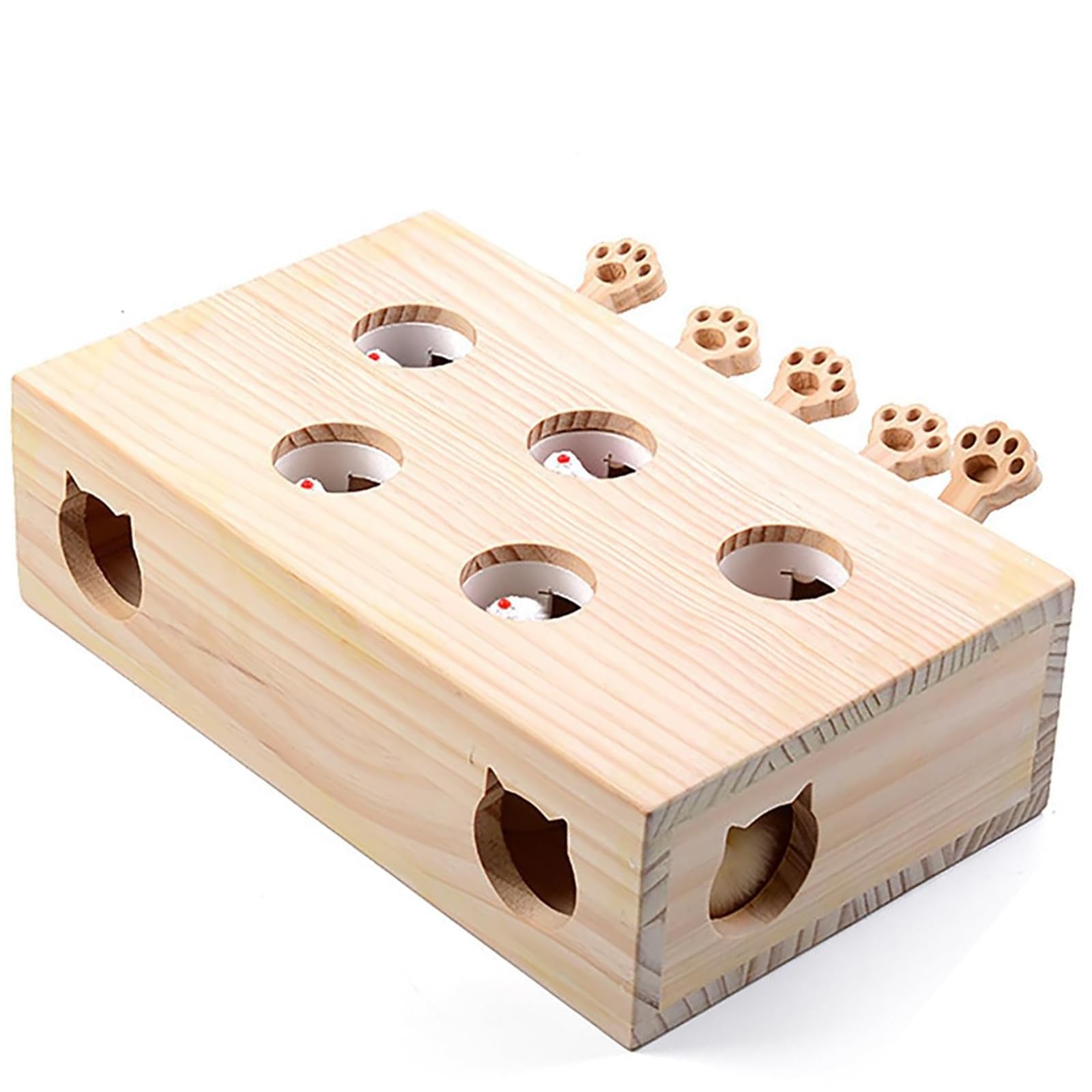 猫じゃらし付き 木製 モグラ叩き 猫 おもちゃ お洒落 ネコ ねこのおもちゃ 厳選木材使用 安全素材 ペッ..