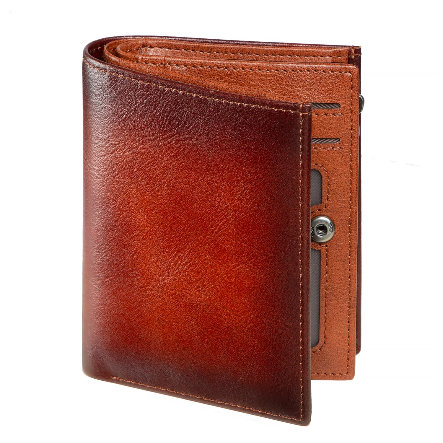 []財布 メンズ 本革 二つ折り セパレート型小銭入れ コンパクト サイフ トップレザー (キャメル)