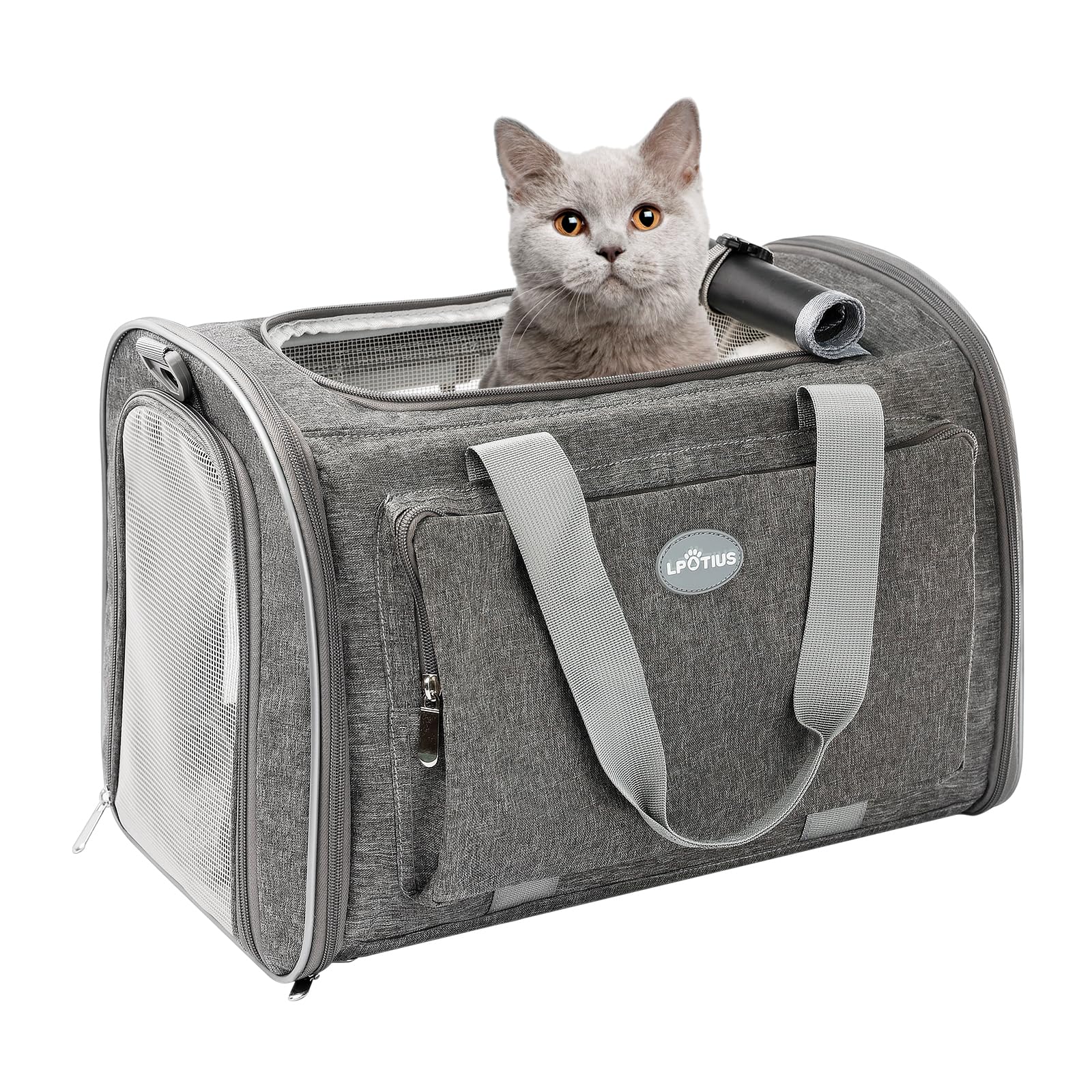 ペットキャリー バッグ 折り畳み 2way 猫 小型犬 キャリーバッグ 軽量 3面通気 洗える 猫 キャリー 犬用キャリーバック 飛び出し防止リード付き ペット用 キャリーケース ベルト脱着可能 お出かけ 車載 旅行 通院 電車移動 災害避難に最適 耐荷重8KG (グレー)