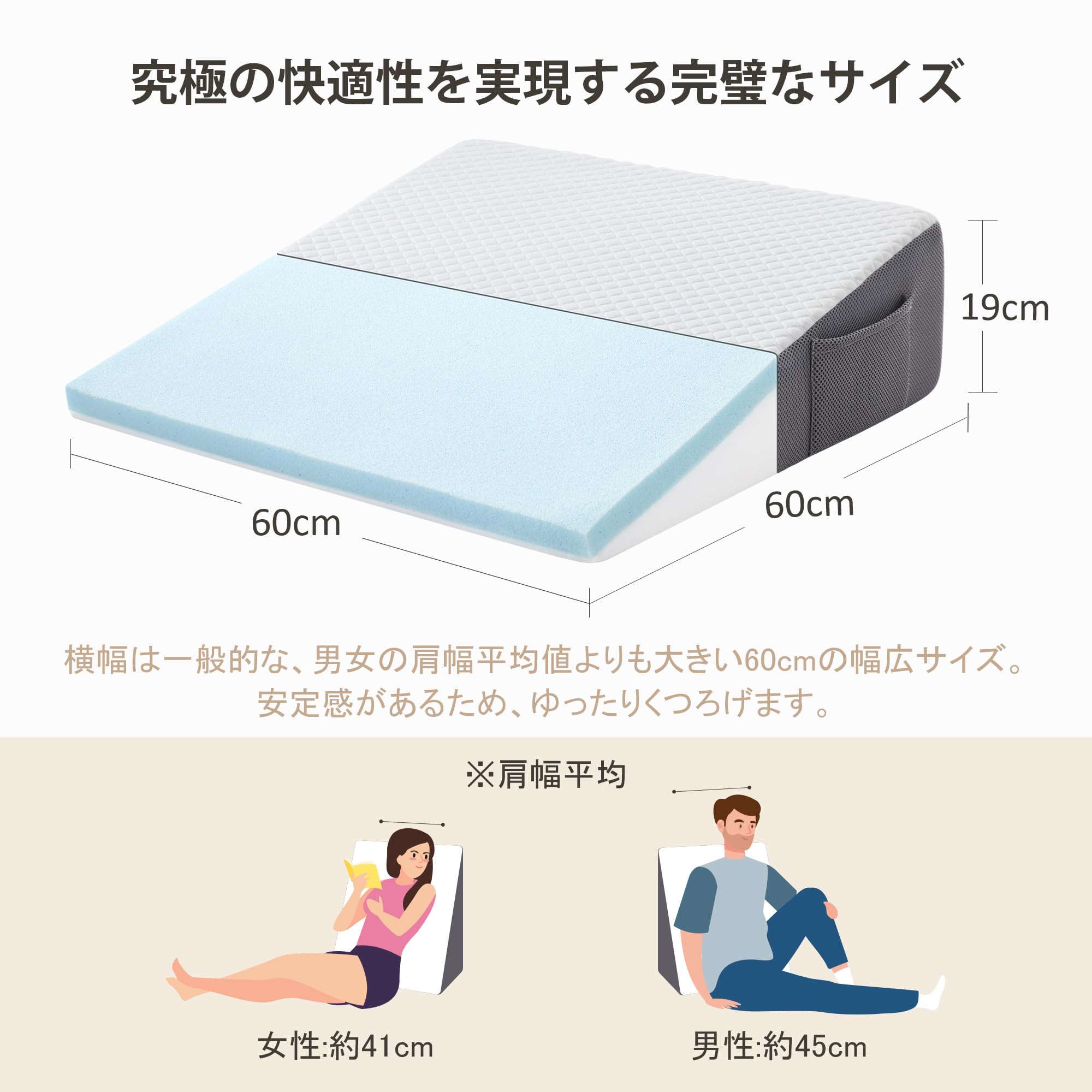 三角クッション 三角枕 背もたれ クッション テレビ枕 高反発メモリーフォーム 傾斜枕 背もたれクッション 腰枕 低反発+高反発 2層構造 逆流性食道炎 枕 いびき対策 睡眠サポート なだらか枕 足上げ 読書用 お年寄り老人用 3