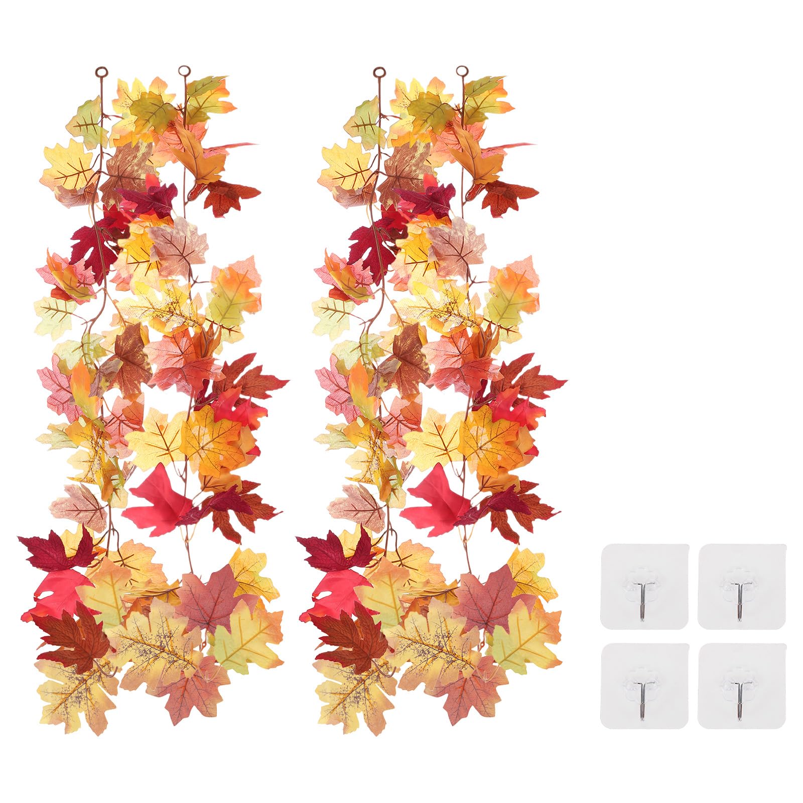 Garland - 造花 人工紅葉 ガーランド 長さ175cm 2個入り 人工葉 メープルリーフガーランド 楓の葉 秋の装飾 吊り蔓葉飾りホーム 感謝祭 結婚式 飾り 雰囲気作り用 赤/イエロー
