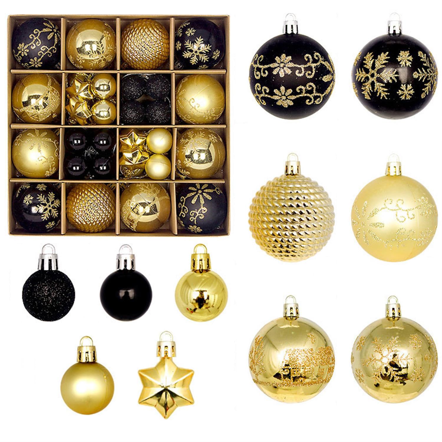 クリスマス ツリー デコレーション 飾り付け ボール オーナメント プラスチック 42個セット ハロウィン おしゃれ ゴージャス 部屋 喫茶店 店舗デコレーション 新年 家庭用 雰囲気が 装飾 (黒金)(4.0)