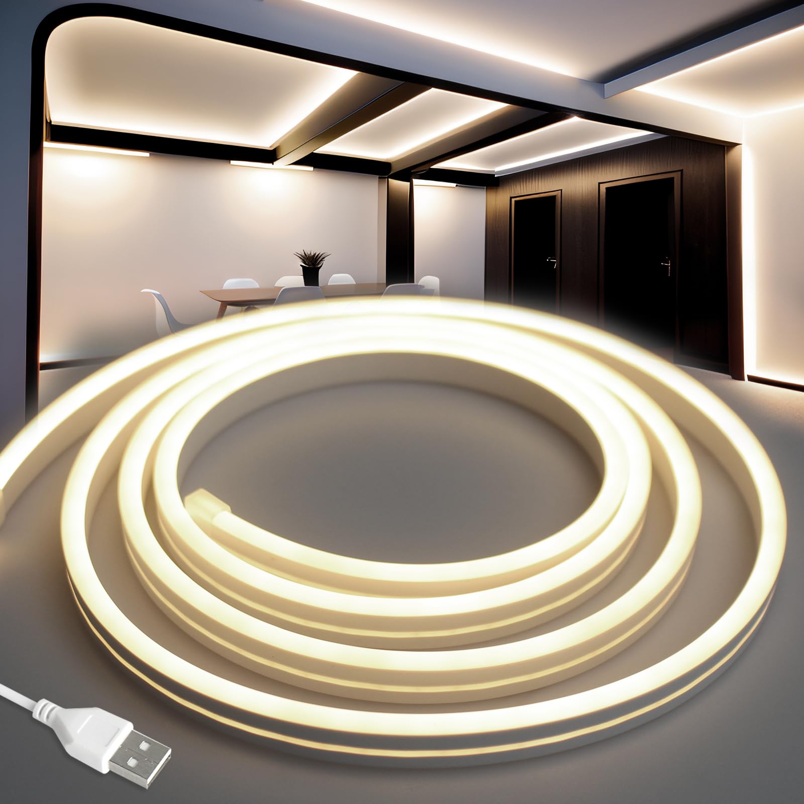 Light - LEDテープライト USB チューブライト 防水 リニア発光 ストリップライト 曲がりやすい 切断可能 取付簡単 目に優しい 間接照明 DIY 飾り CRI>=85 5V（2メートル 昼白色）
