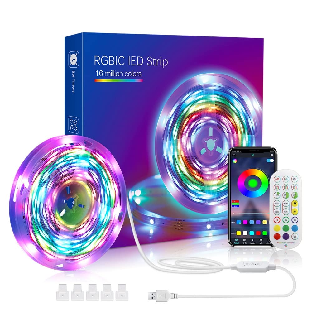 Rakuten - LEDテープライト カラーライト USB RGB 1600万の色 調光調色 APP制御 24キーリモコン 間接照明 ゲーム室 店舗 廊下 屋内外装飾 (5M)