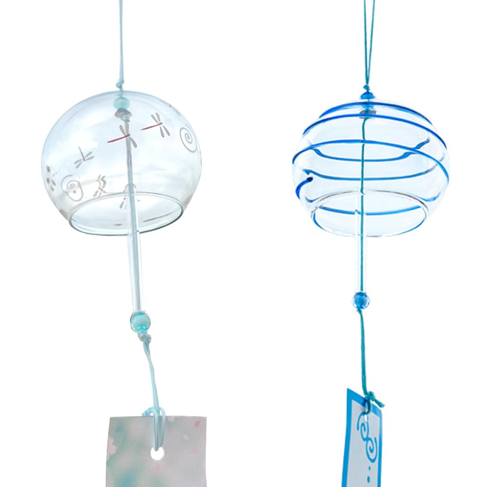 Interior Accessories - 風鈴 ガラスの風鈴 夏涼しげなぶら下げ飾り 夏の風物詩 窓飾り 屋根飾り ウィンドチャイム 装飾 室内外兼用 祝福 幸運 縁結び (A-2個入)