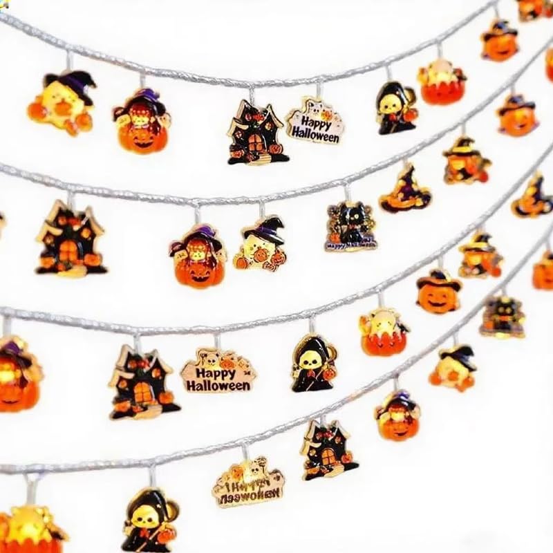 Rakuten - ハロウィン 飾り LED20球 全長3メ カボチャライト 幽霊 お化け コウモリ 電池式 インテリア 祭りの雰囲気 庭屋外 デコレーションライト